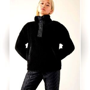 Athleta- Cozy Black Sherpa Snap Kangaroo Pocket Warm Jacket size Large